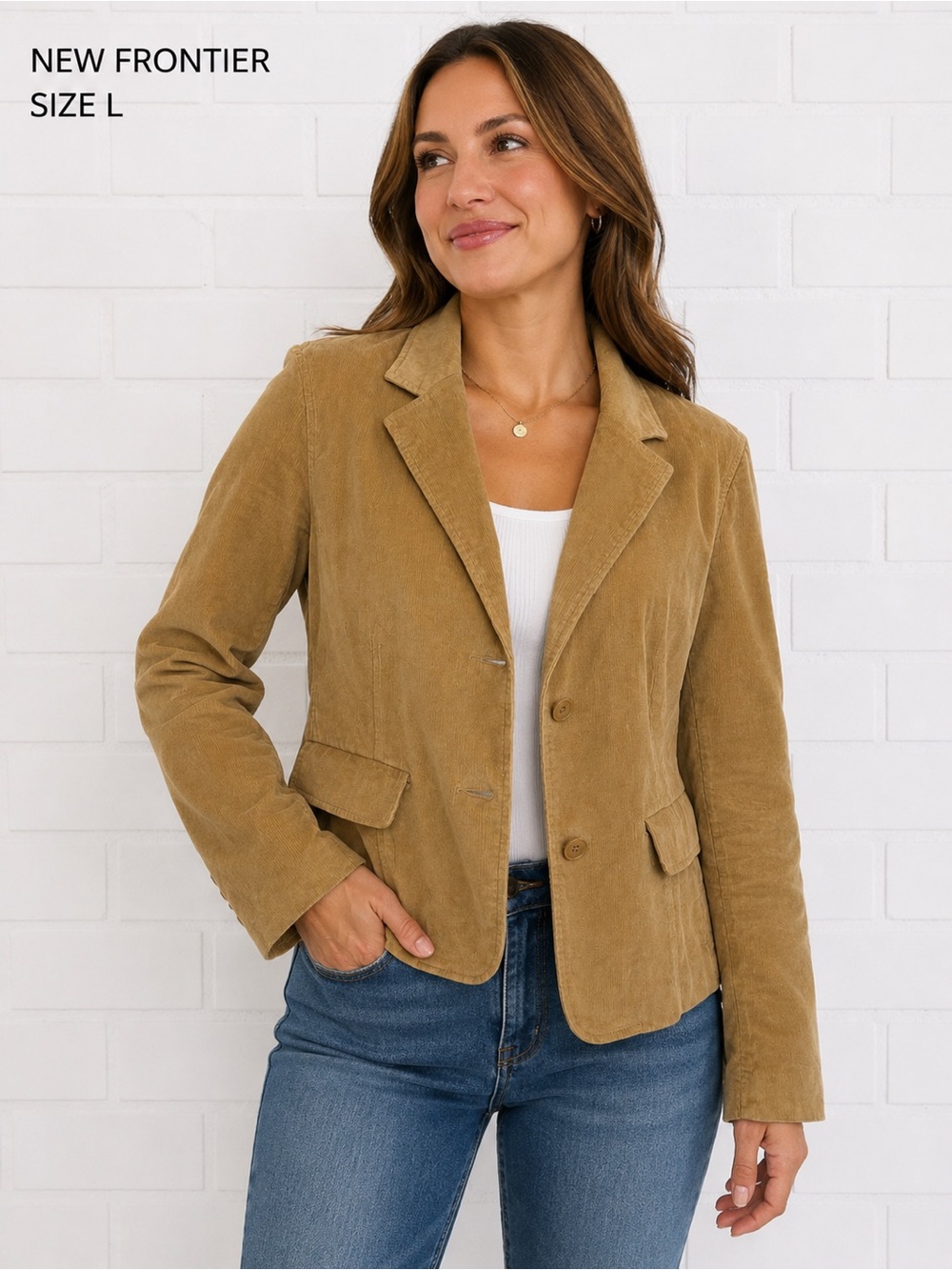 New Frontier Tan Corduroy blazer Jacket Women's
Large Cotton Stretch Career/L